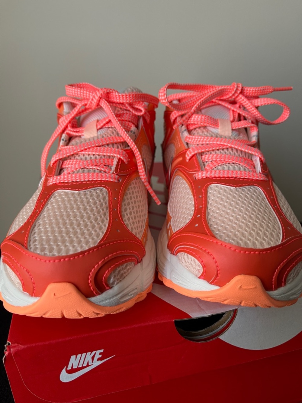 Nike Women's Coral Pink and Orange Mesh Running Sneakers - Picture 2 of 7